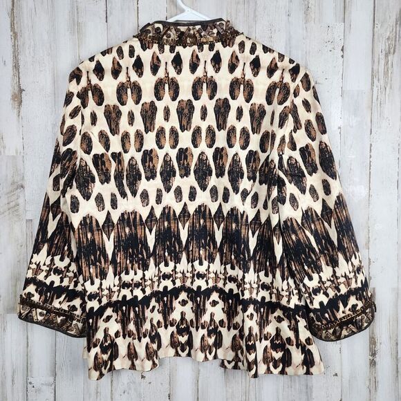 Chico's Beaded Artisan Tribal Animal Print Blazer Jacket Size 2 - Picture 2 of 11